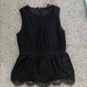White House Black Market Black Lace Peplum Blouse
